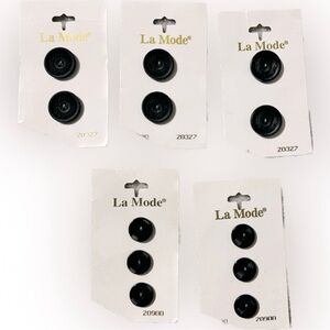NEW On Card La Mode Vintage Round Black Buttons 1/2” 3/4” Fastener